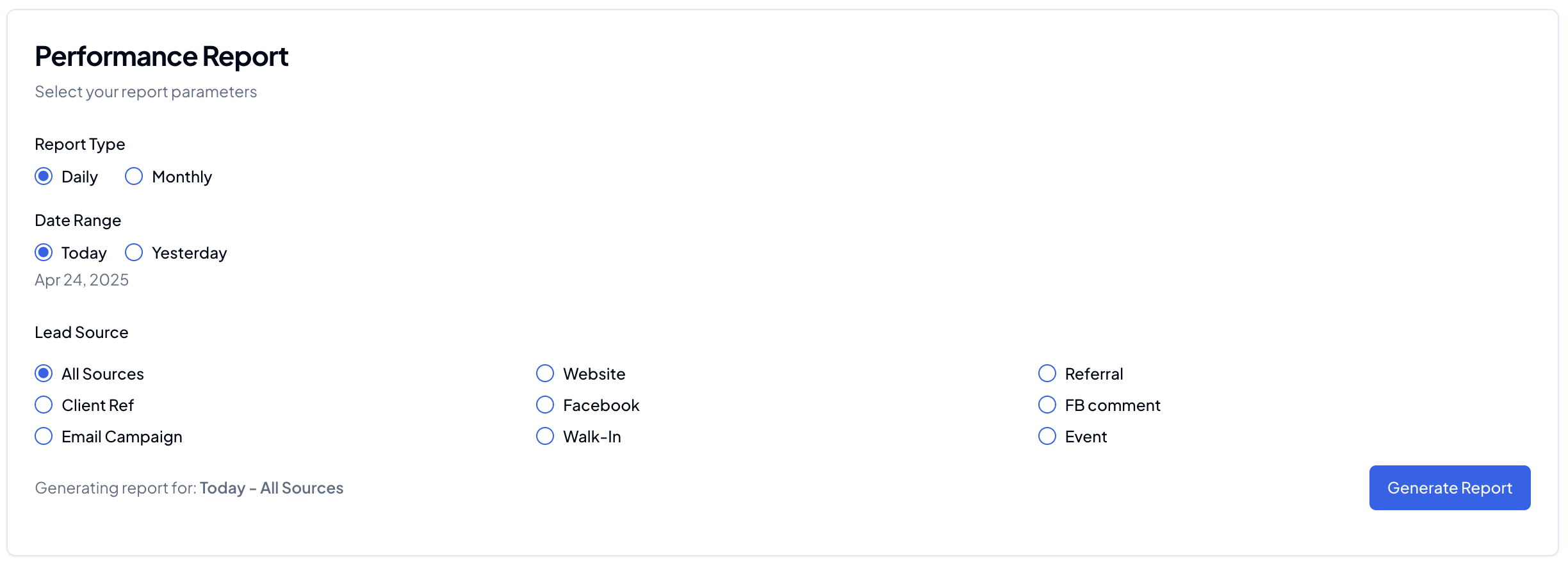 Performance Report Dashboard
