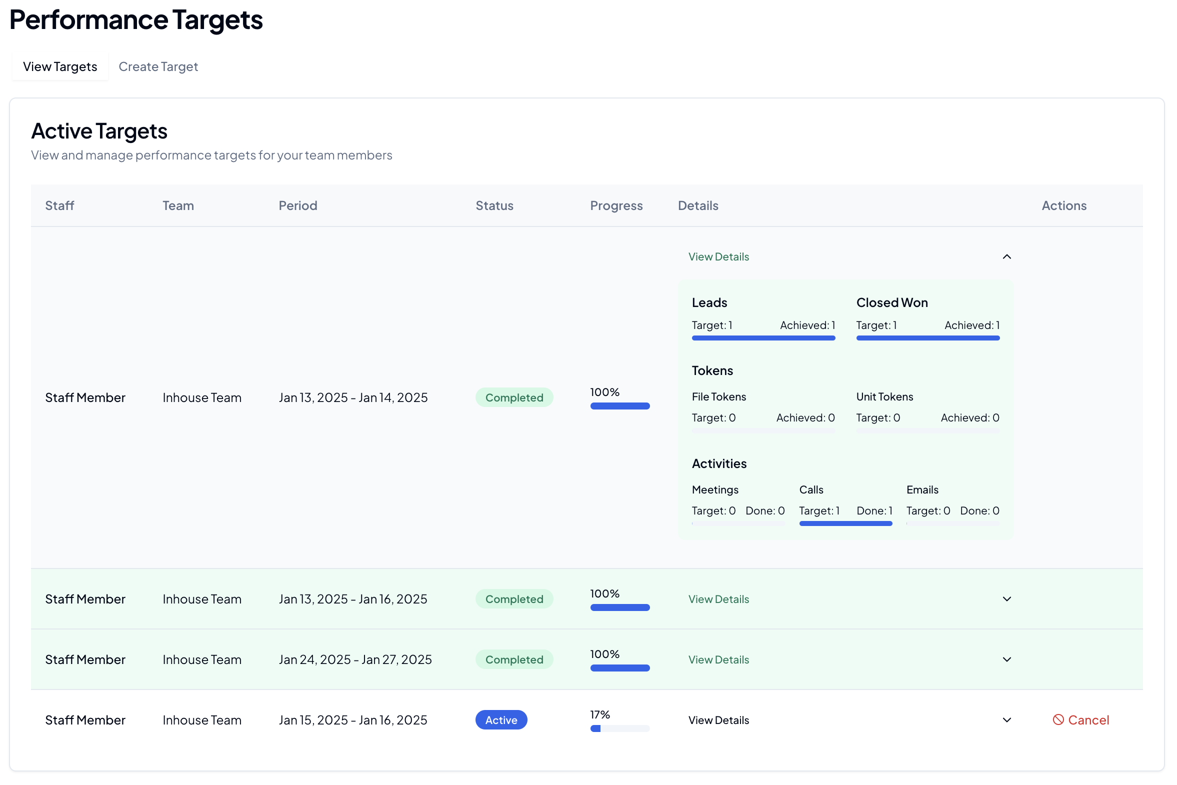 Team Targets Dashboard